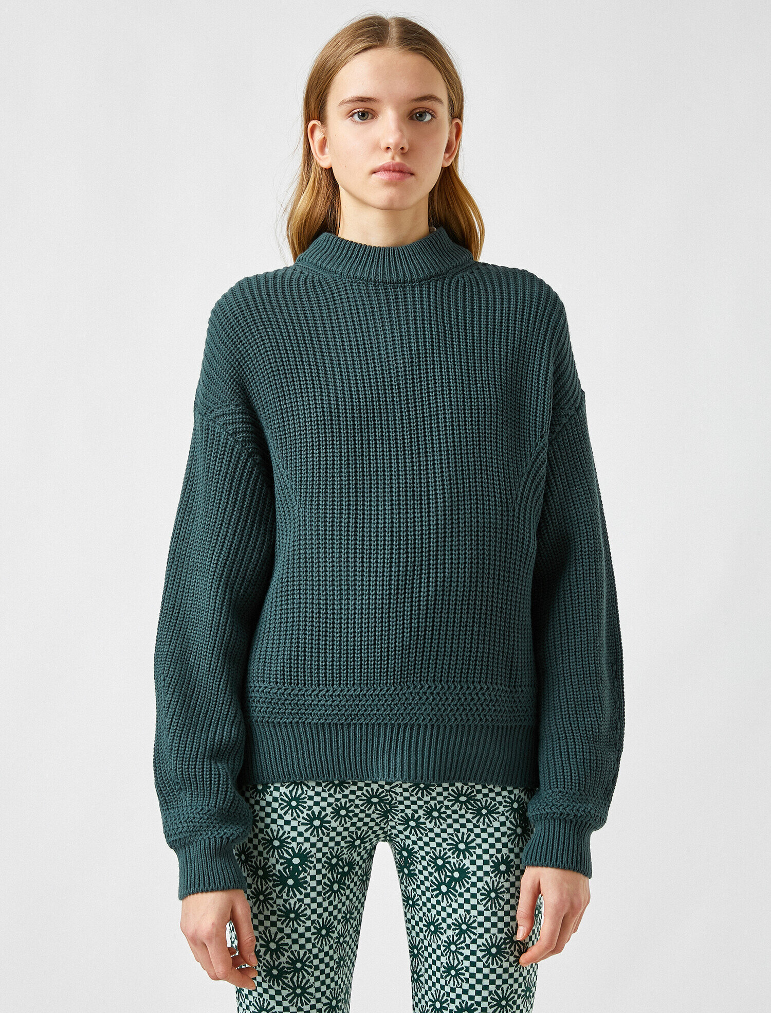   Örgü Detaylı Triko Kazak Uzun Kollu