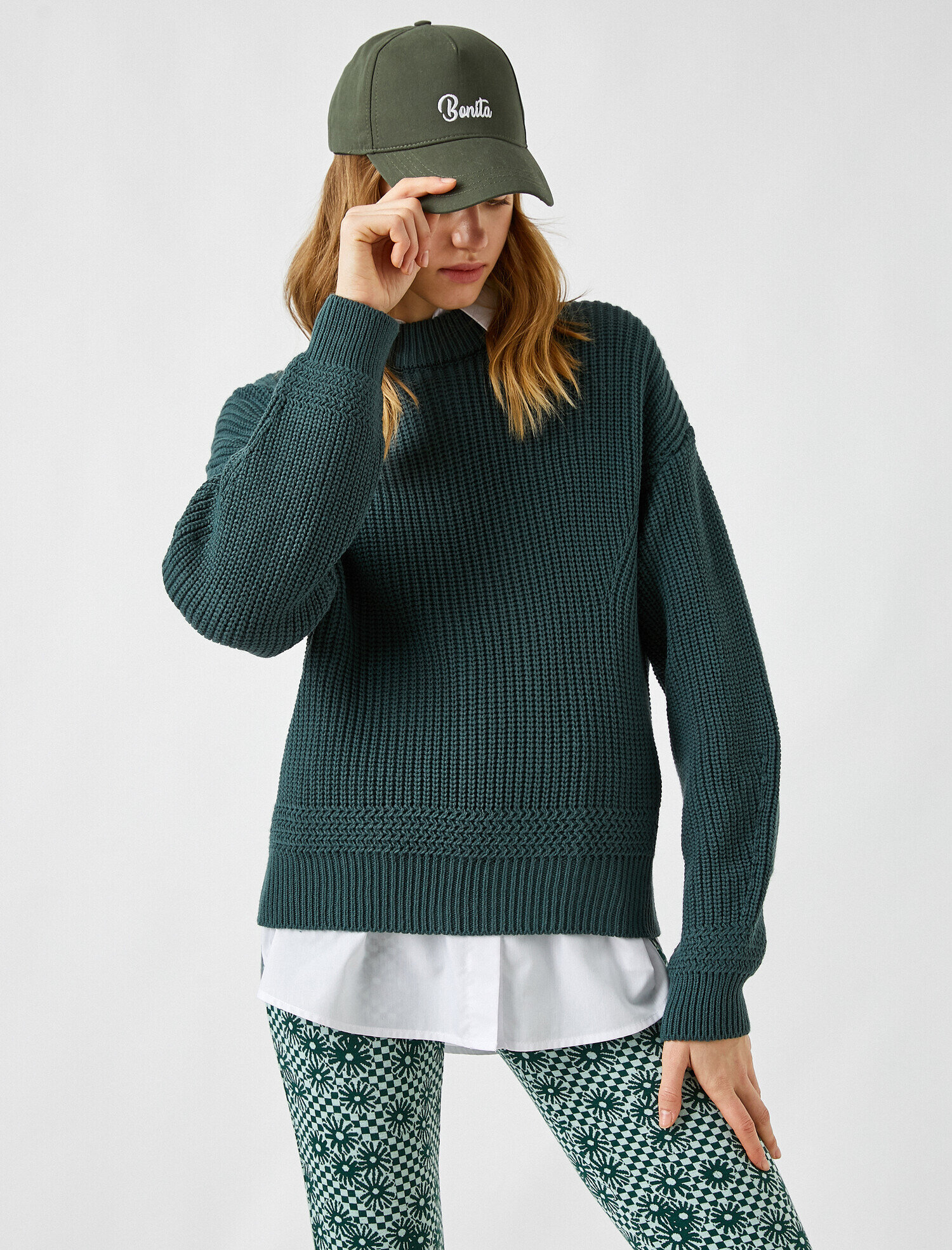   Örgü Detaylı Triko Kazak Uzun Kollu