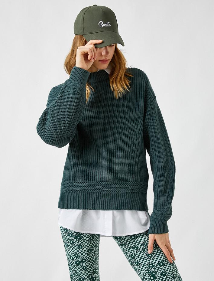  Örgü Detaylı Triko Kazak Uzun Kollu