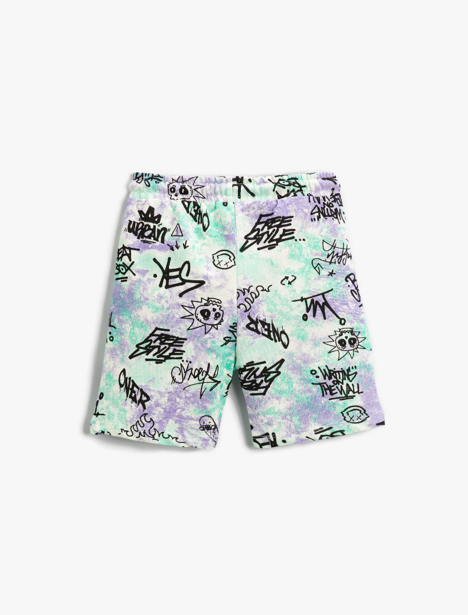  Erkek Çocuk Grafiti Baskılı Şort Pamuklu Beli Bağcıklı