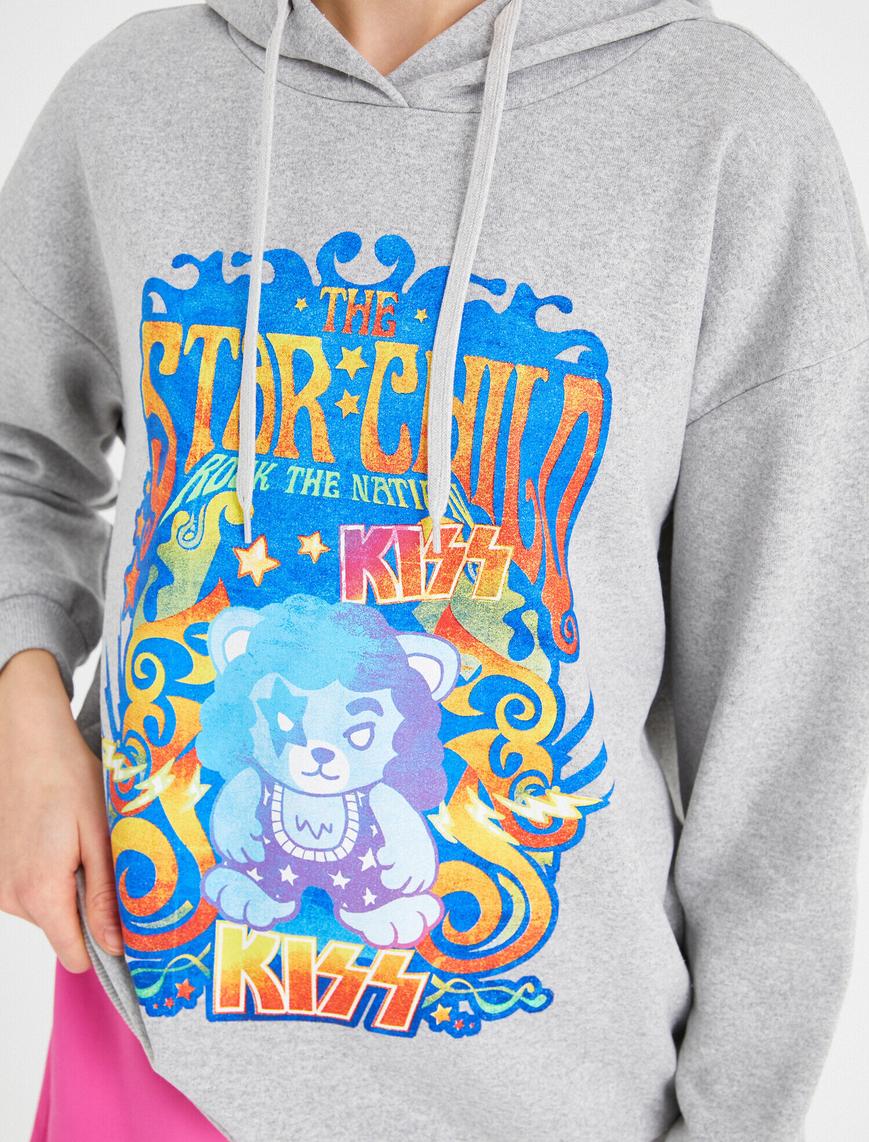   Oversize Sweatshirt Kapüşonlu Baskılı Kiss Lisanslı