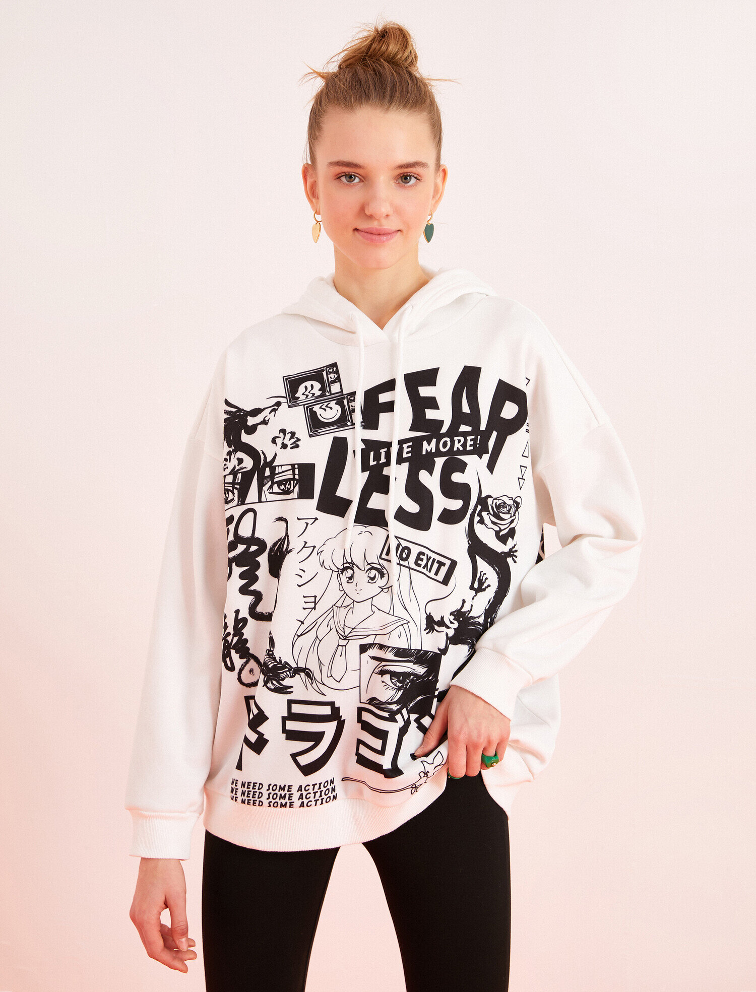 Kapüşonlu Baskılı Sweatshirt