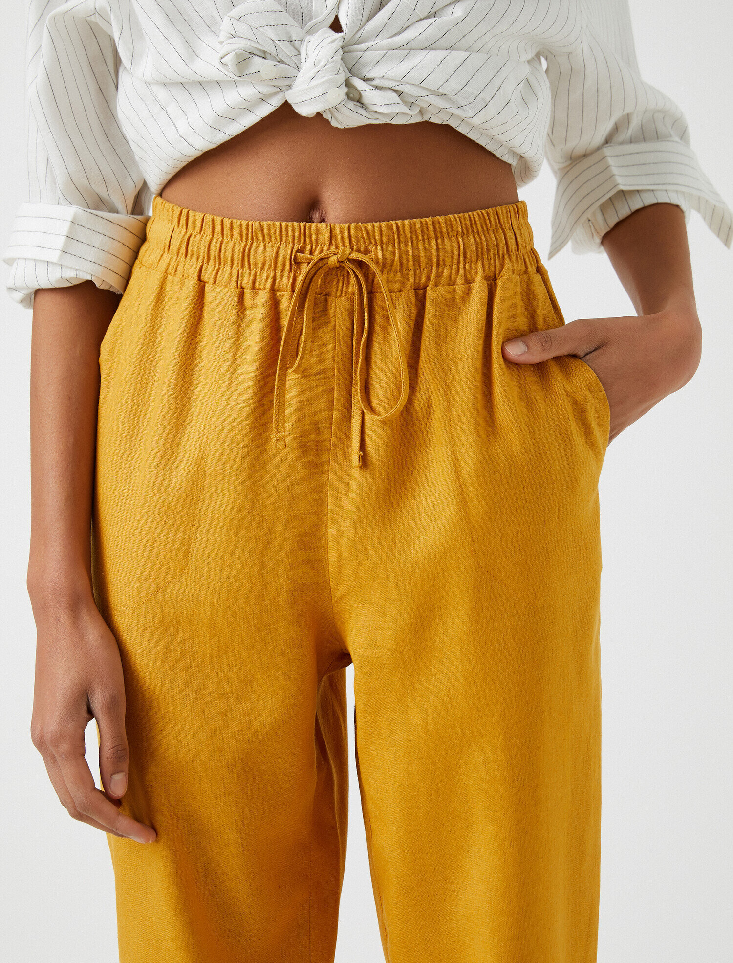   Beli Lastikli Havuç Keten Pantolon