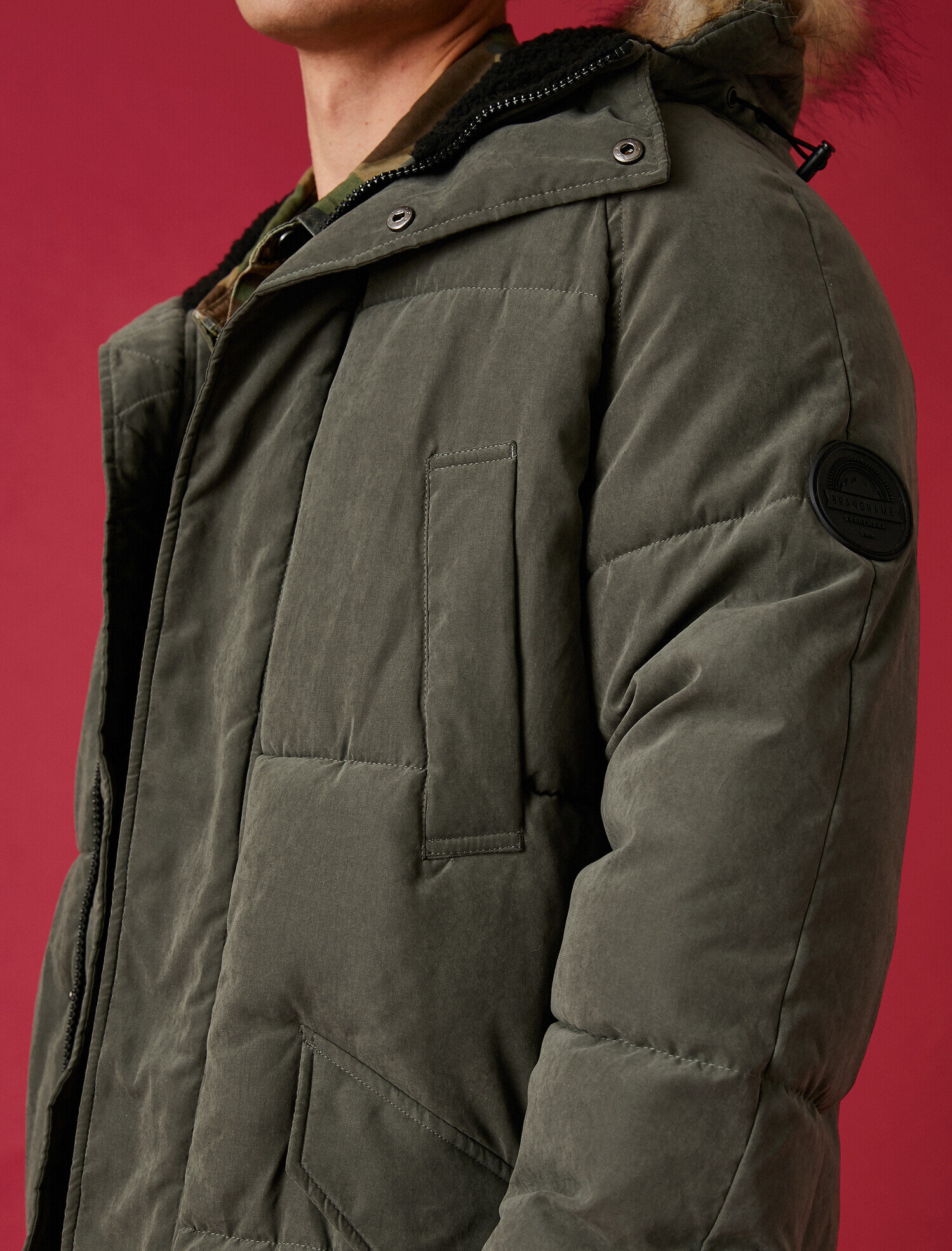   Suni Kürklü Kapşonlu Şişme Parka