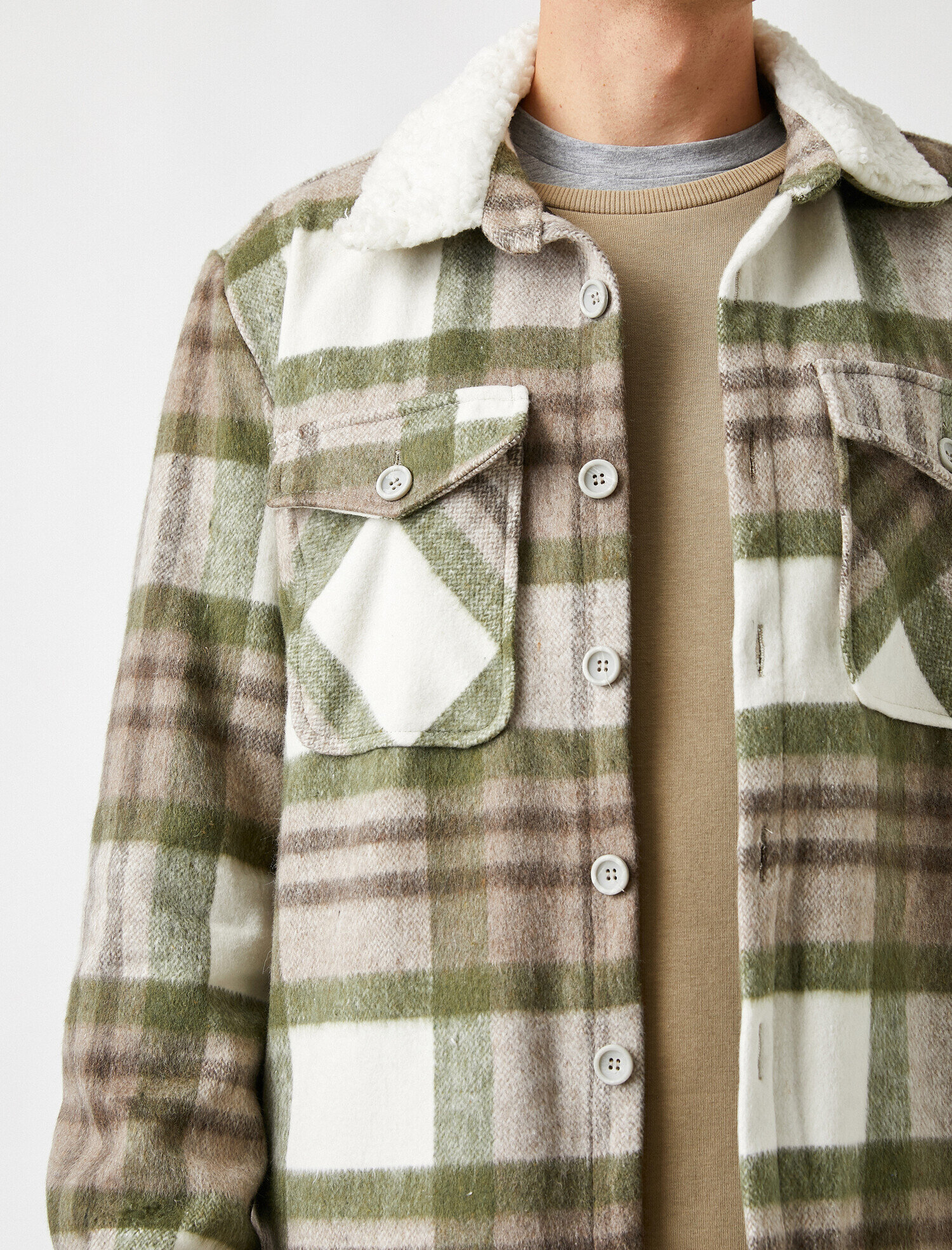   Suni Kürk Yakalı Ekose Mont