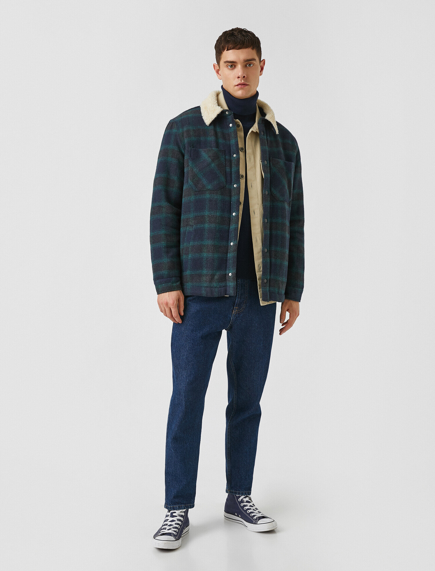   Oduncu Gömlek Ceket Çıtçıt Düğmeli Yaka Detaylı Cepli