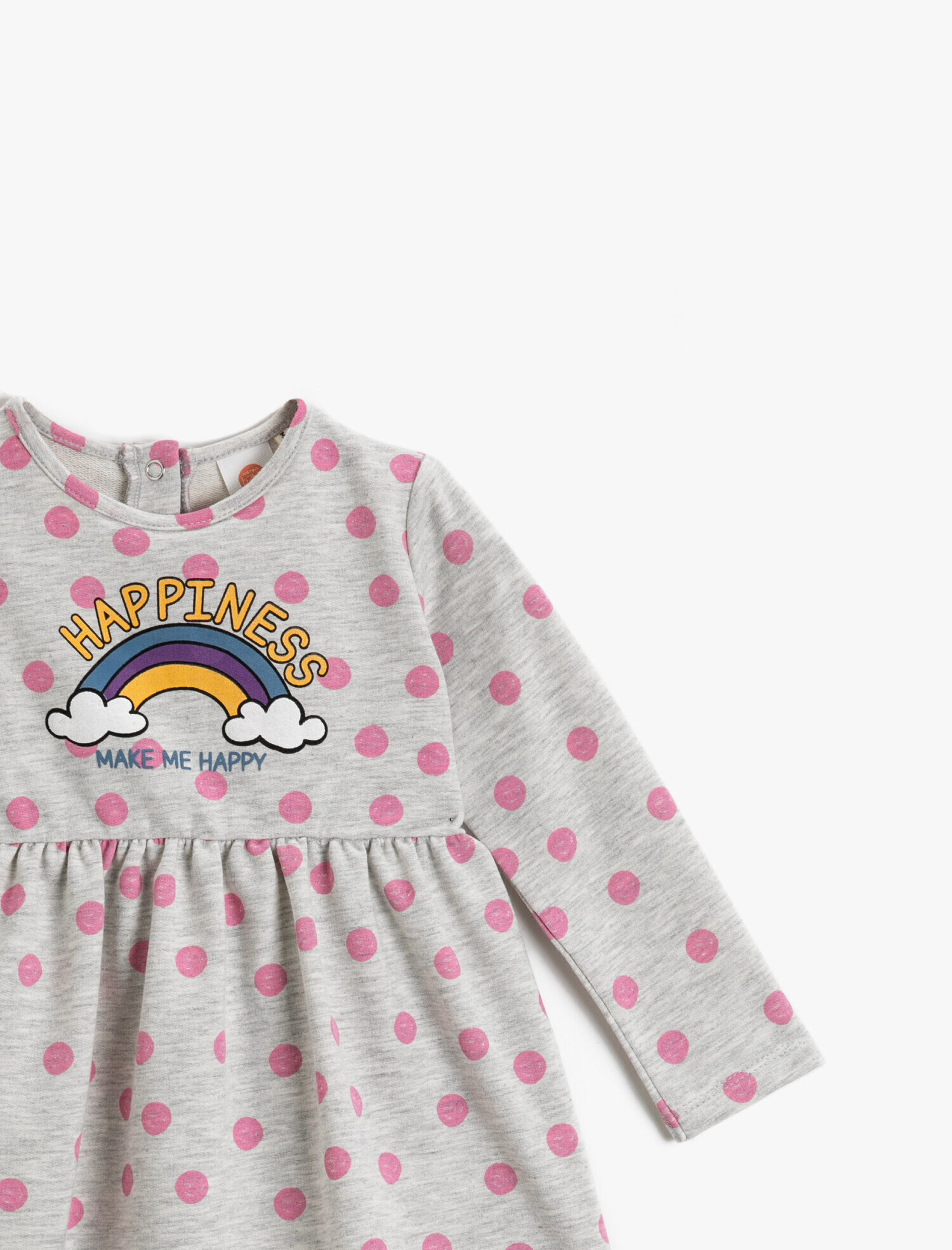  Kız Bebek Gökkuşağı Baskılı Puantiyeli Elbise Uzun Kollu Bisiklet Yaka