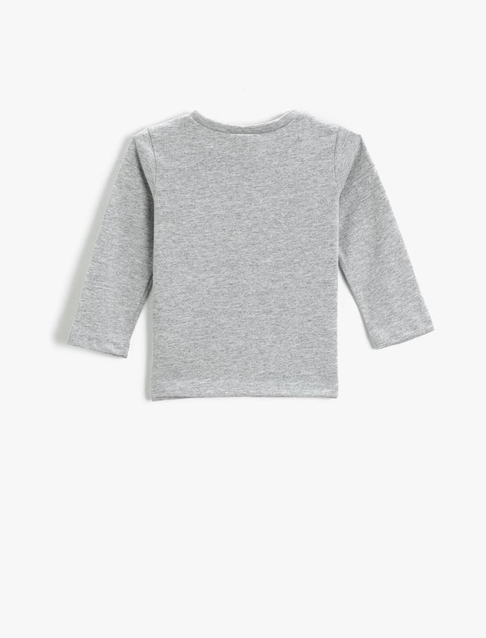 Erkek Bebek Canavar Baskılı Uzun Kollu Tişört