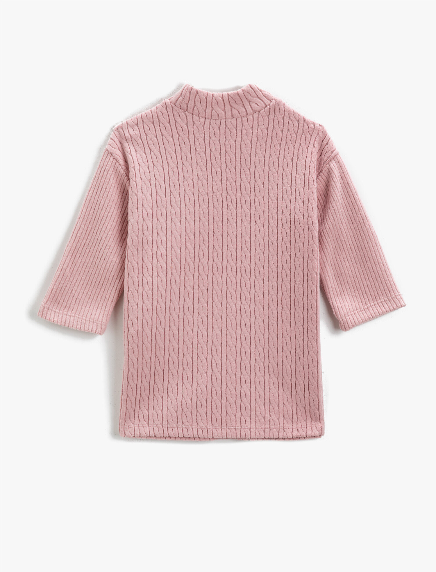  Kız Çocuk Boğazlı Örme Elbise Çift Cepli Dokulu