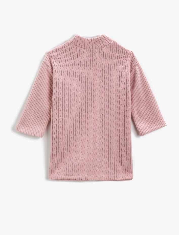 Kız Çocuk Boğazlı Örme Elbise Çift Cepli Dokulu