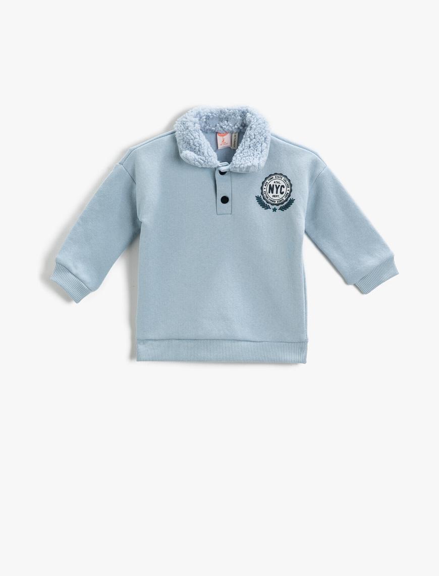  Erkek Bebek NYC Baskılı Yakası Peluş Sweatshirt Pamuklu