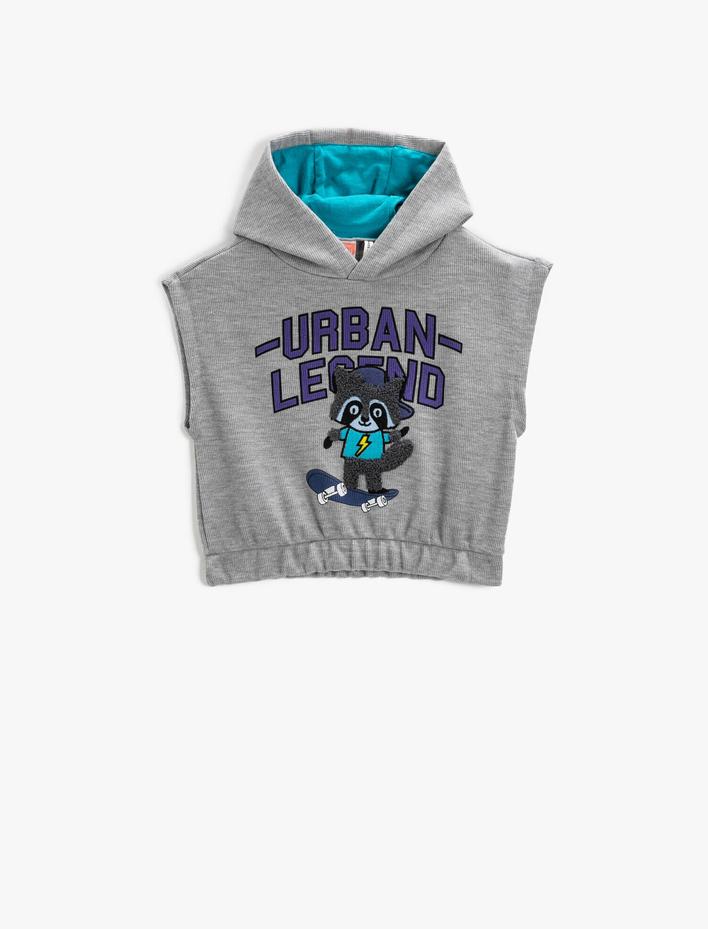 Erkek Bebek Baskılı Kapüşonlu Sweatshirt Kolsuz Beli Lastikli