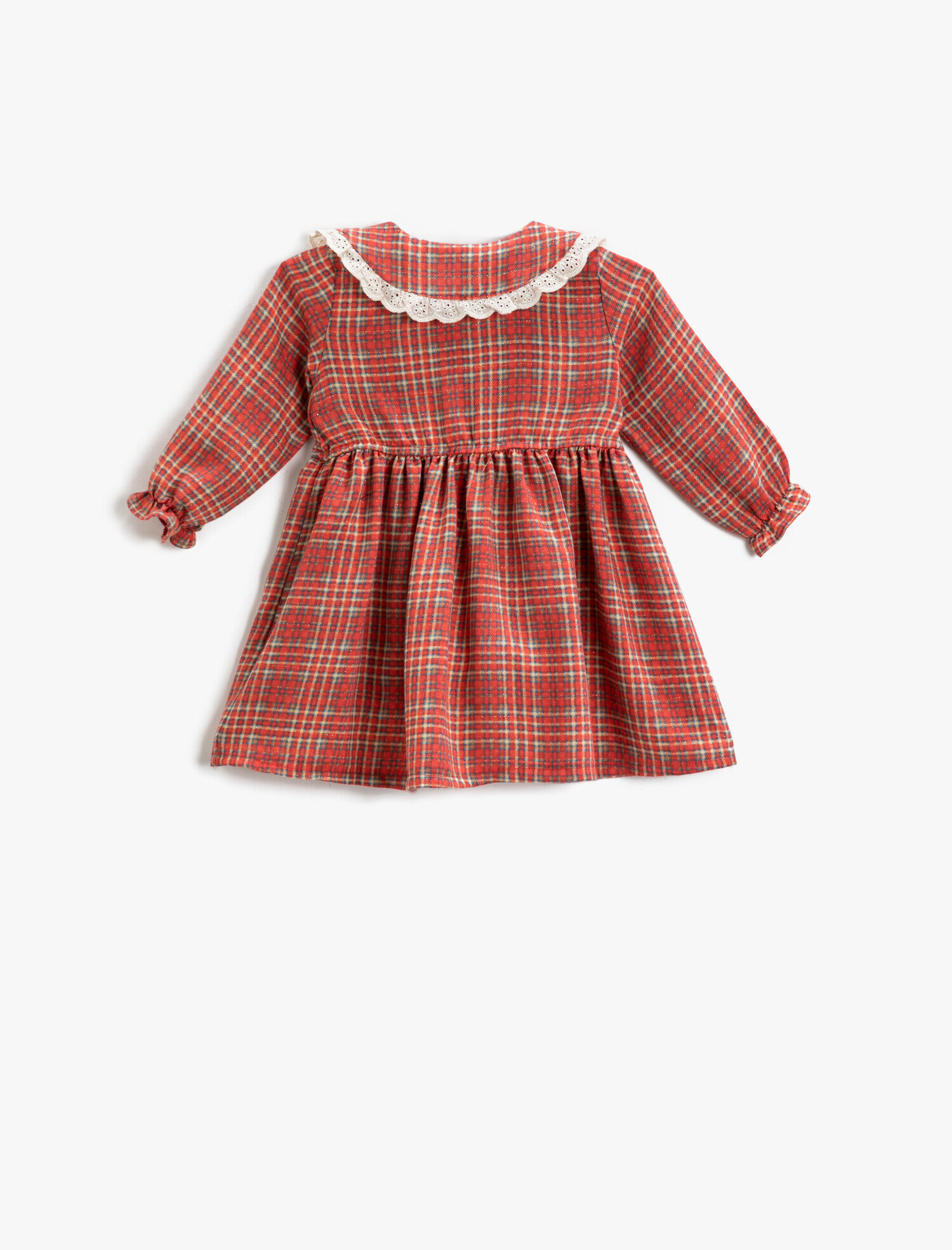  Kız Bebek Bebe Yaka Ekoseli Elbise Uzun Kollu