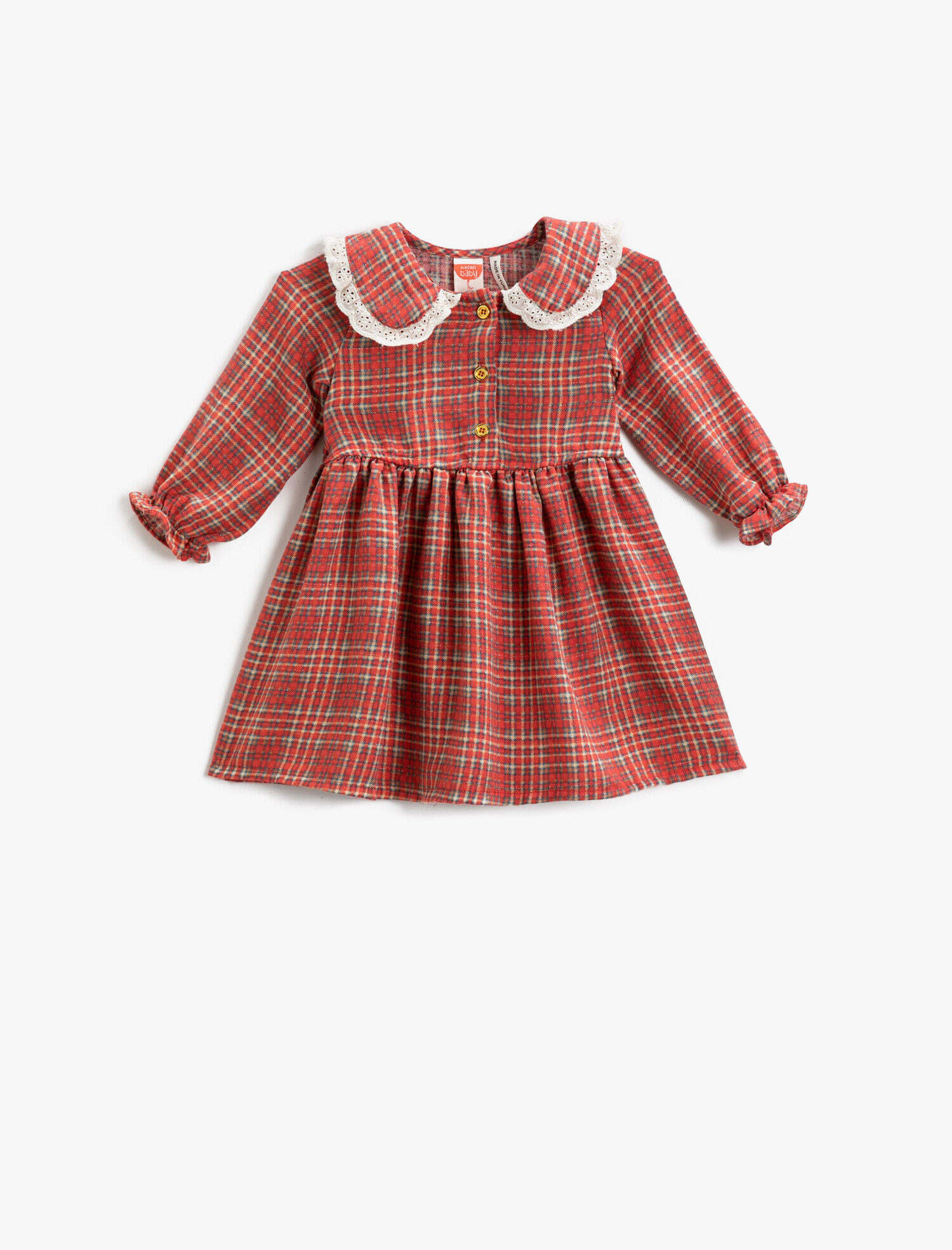  Kız Bebek Bebe Yaka Ekoseli Elbise Uzun Kollu