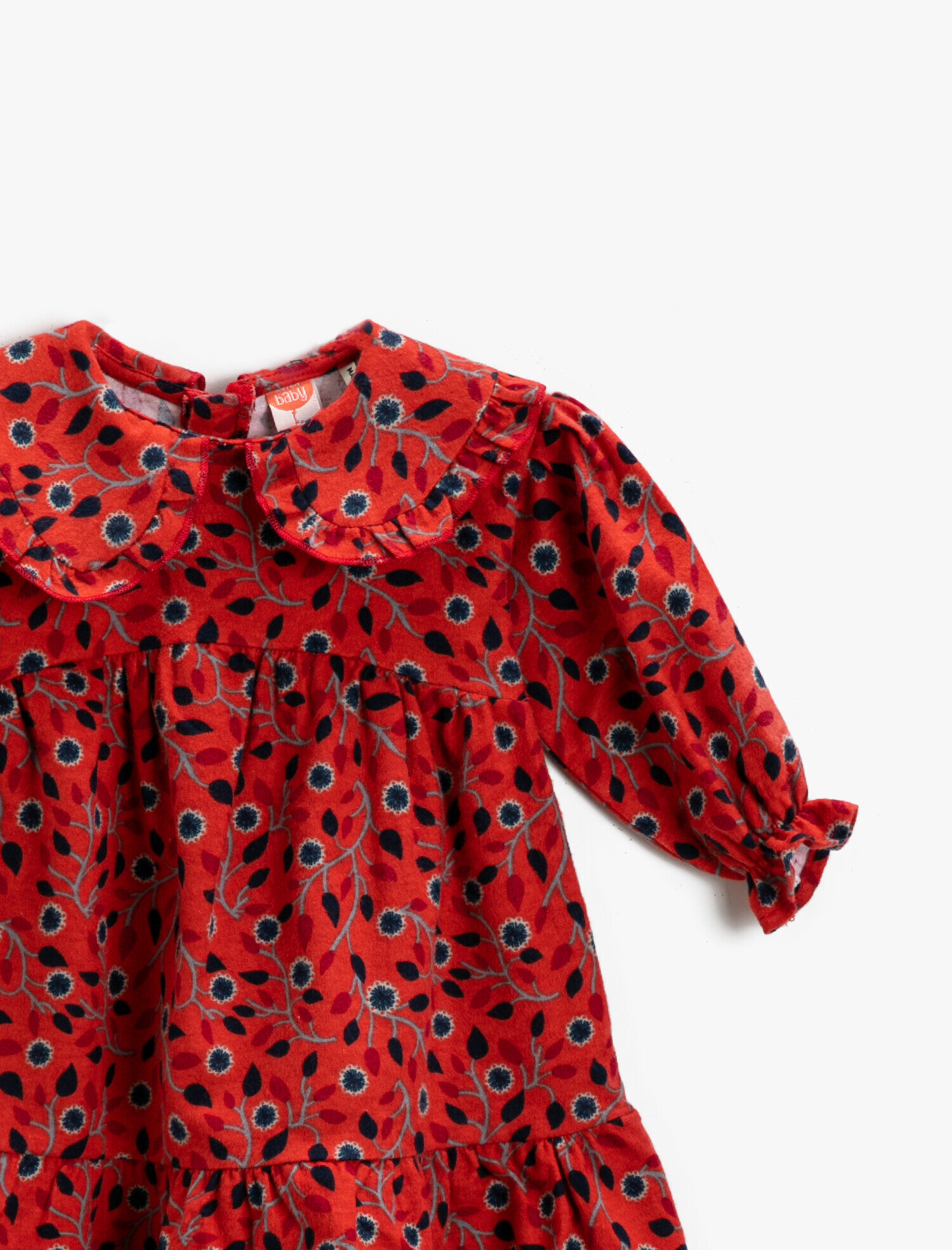  Kız Bebek Çiçek Baskılı Bebe Yaka Elbise Pamuklu