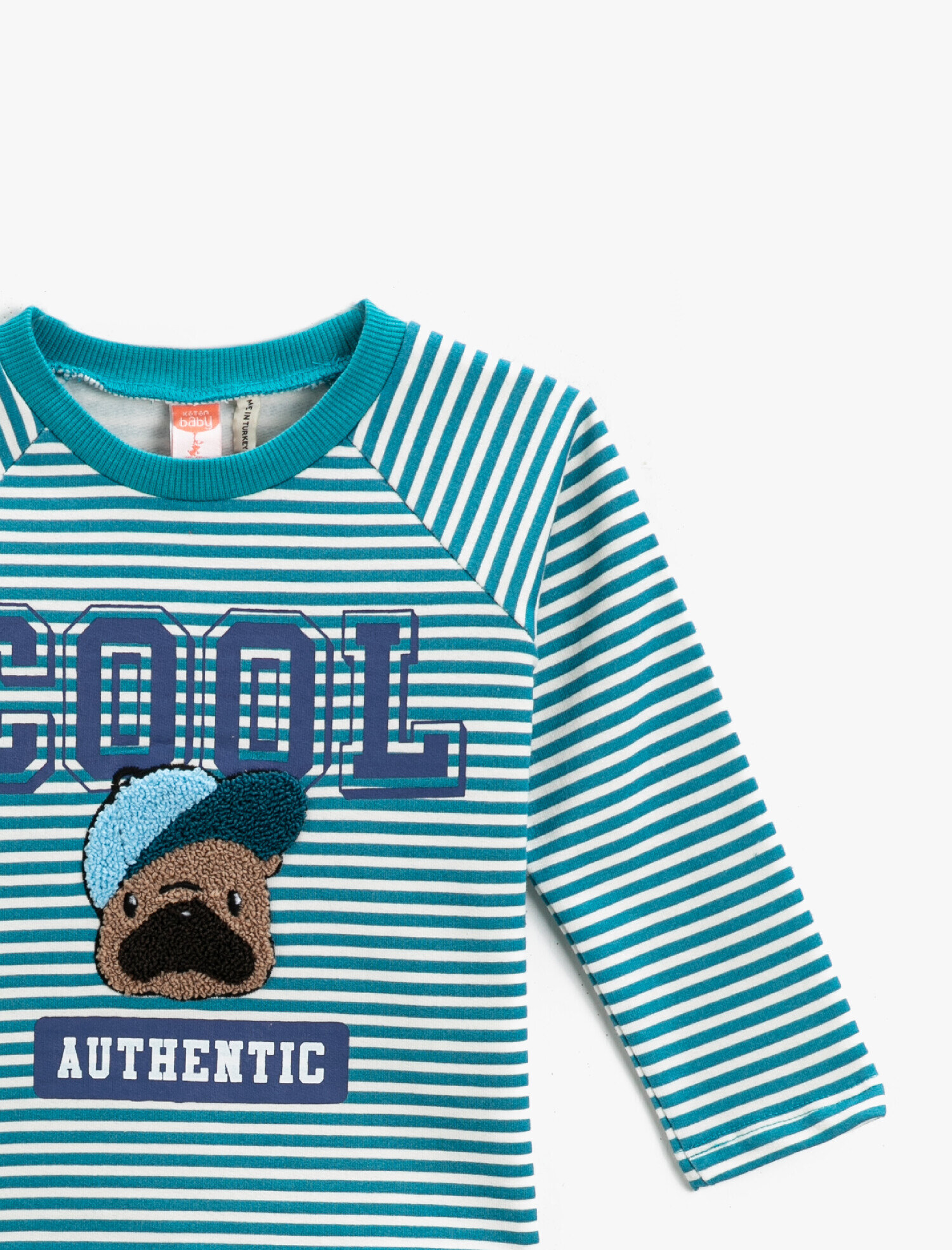  Erkek Bebek Cool Baskılı Çizgili Sweatshirt Bisiklet Yaka Pamuklu