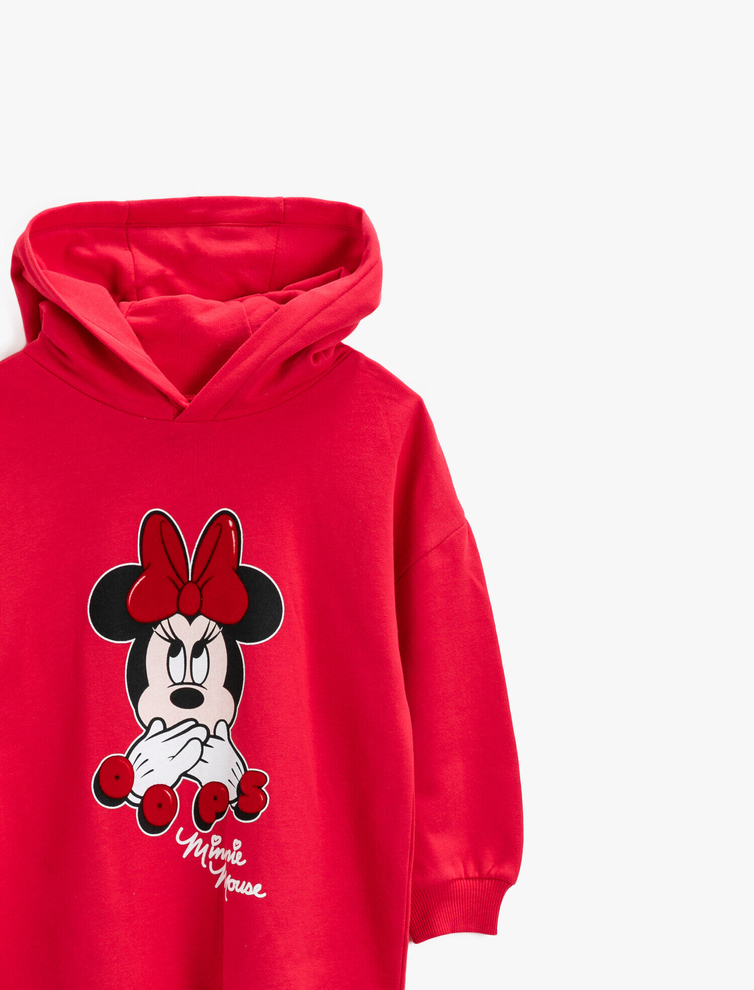  Kız Çocuk Minnie Mouse Lisanslı Sweat Elbise Baskılı Kapşonlu Pamuklu