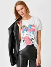 Bisiklet Yaka Kısa Kollu Baskılı Tişört