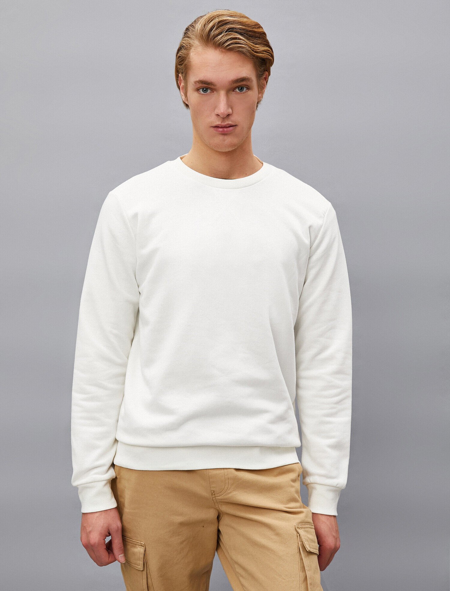 Pamuklu Basic Bisiklet Yaka Uzun Kollu Sweatshirt