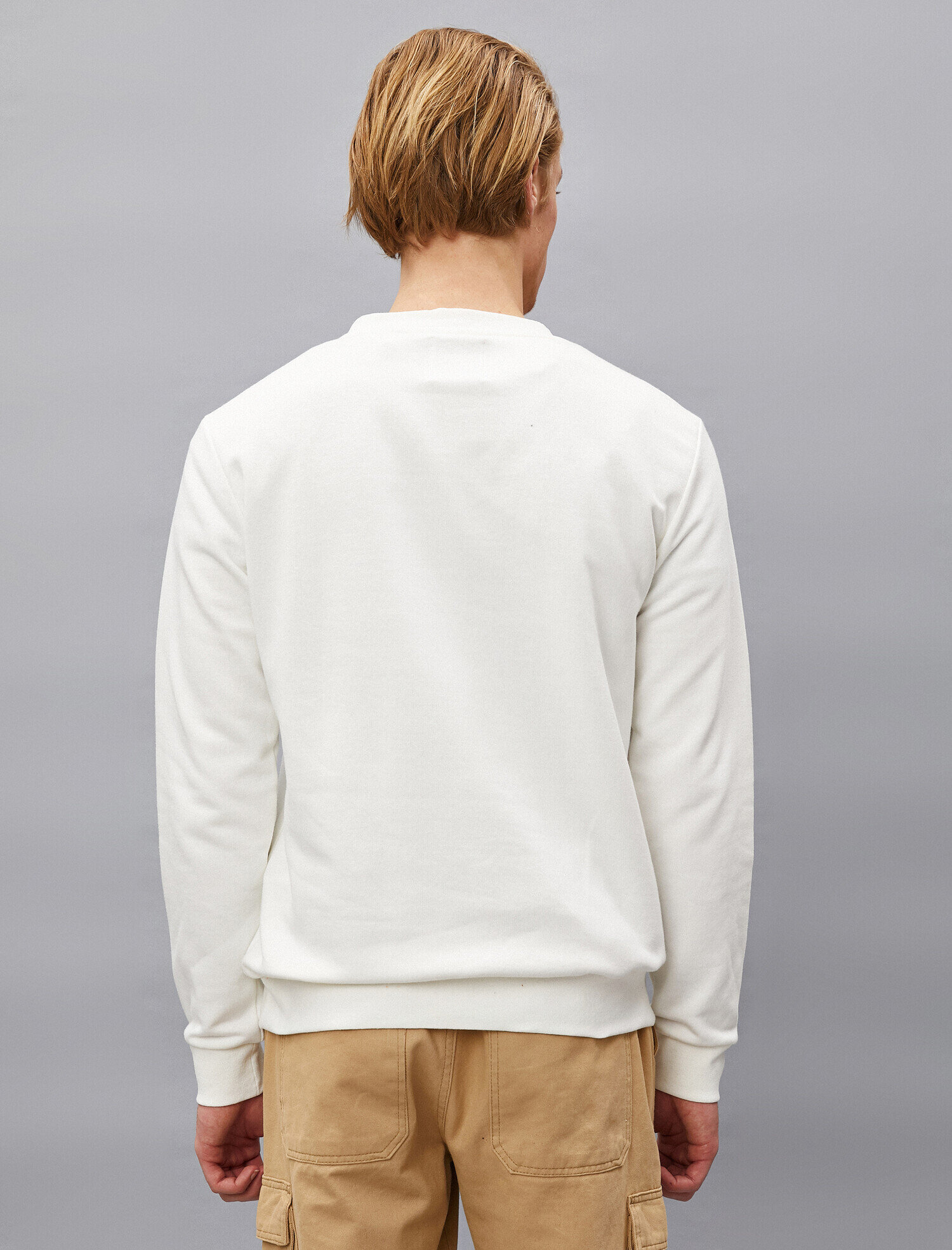 Pamuklu Basic Bisiklet Yaka Uzun Kollu Sweatshirt