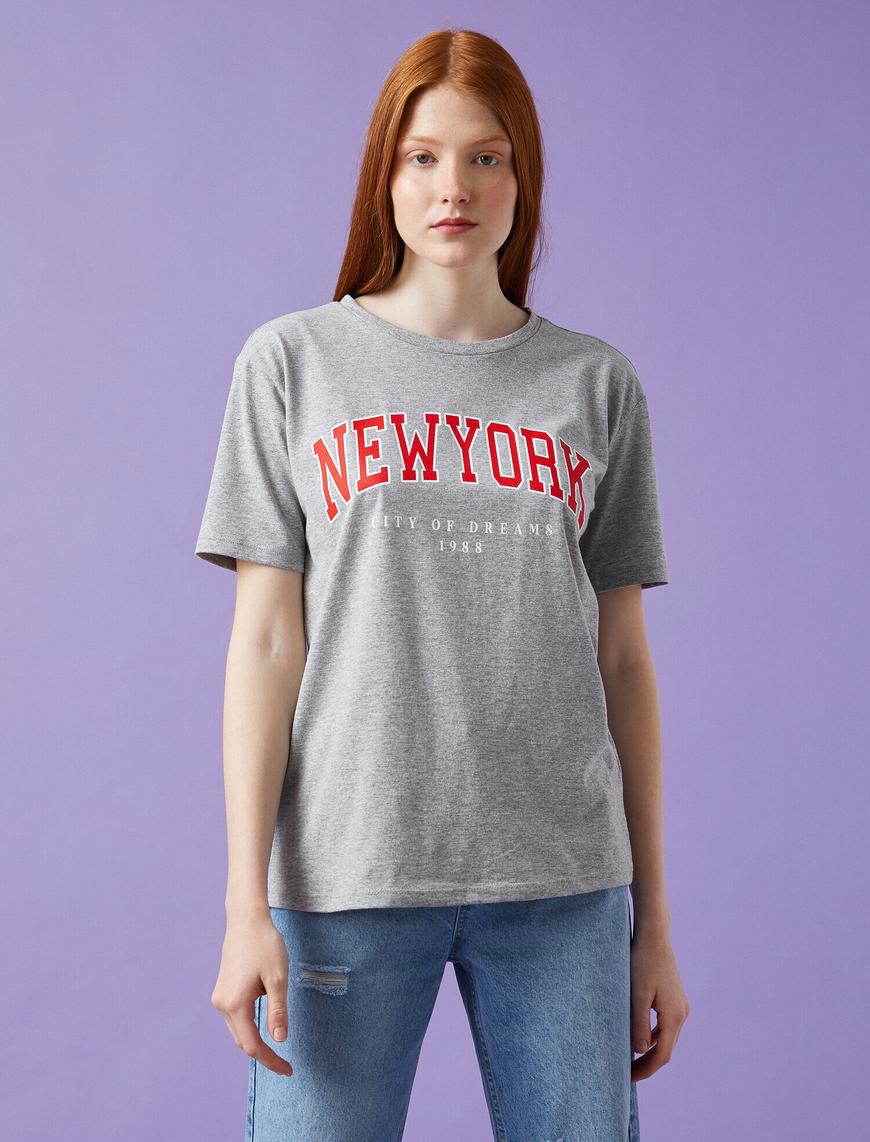   New York Baskılı Kısa Kollu Tişört