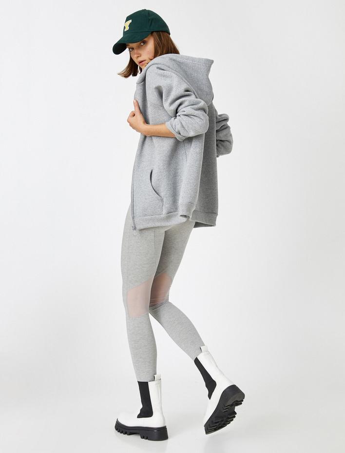  Tül Detaylı Yüksek Bel Pamuklu Tayt