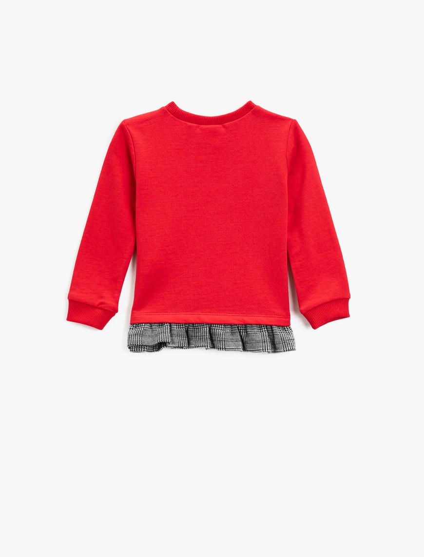  Kız Bebek Baskılı Sweatshirt Bisiklet Yaka Fırfır Detaylı