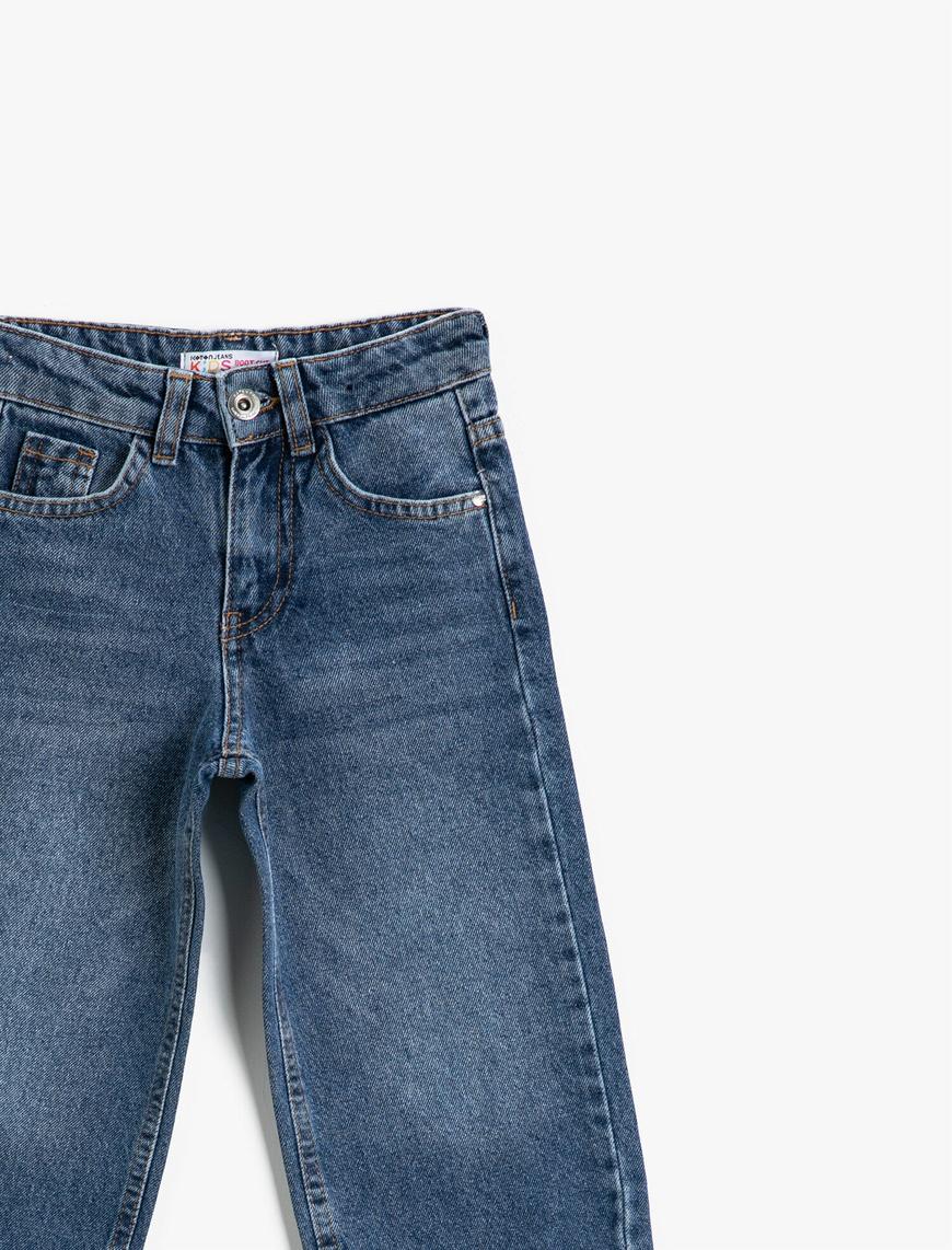  Kız Çocuk Bol Paça Kot Pantolon Pamuklu Cepli -Boot Cut Jean