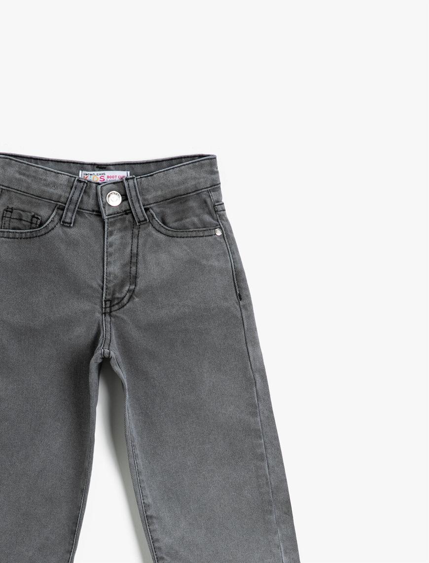 Kız Çocuk Kısa Bol Paça Kot Pantolon Pamuklu Cepli -Boot Cut Jean