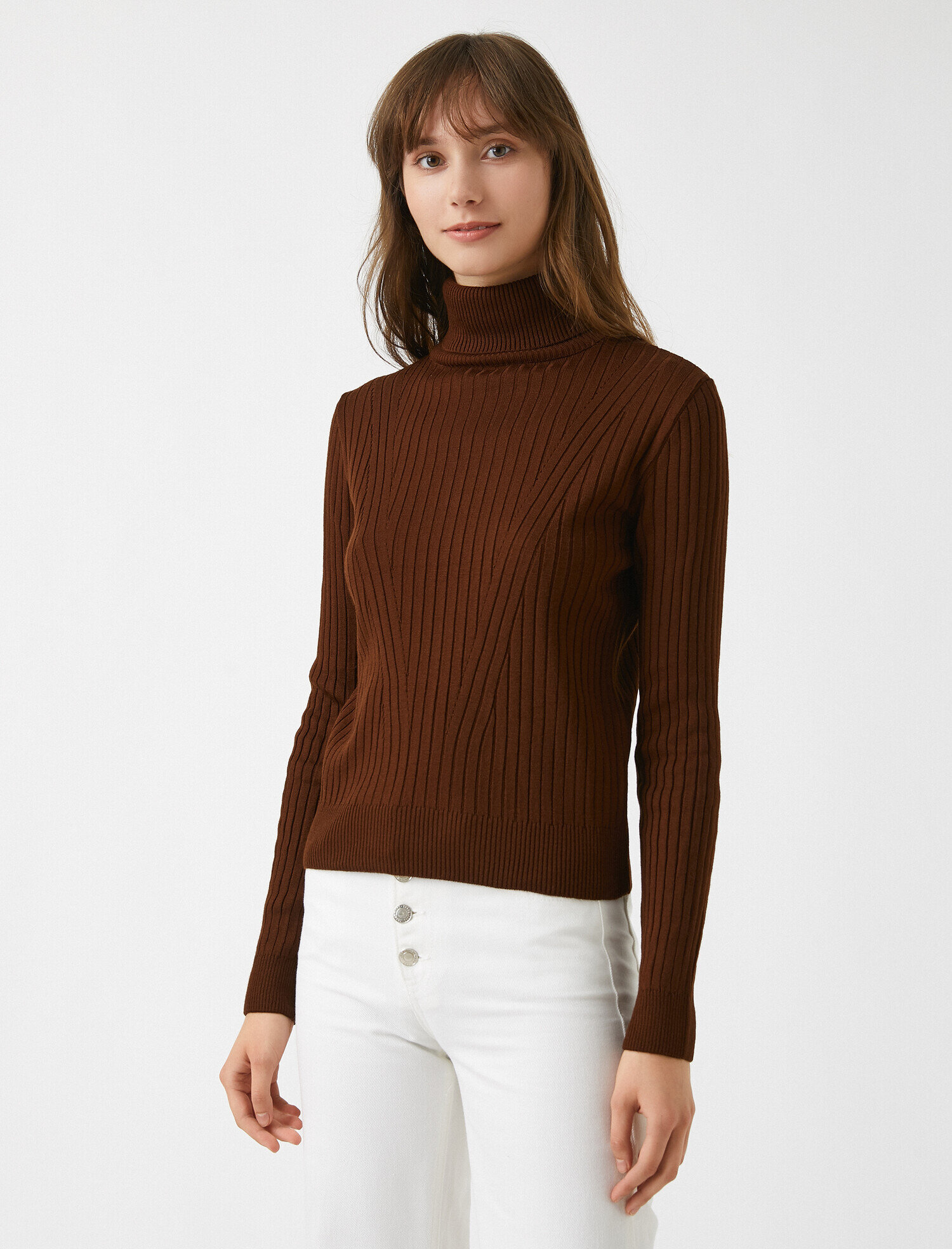   Balıkçı Yaka Kazak Triko Uzun Kollu Kaşmir Dokulu