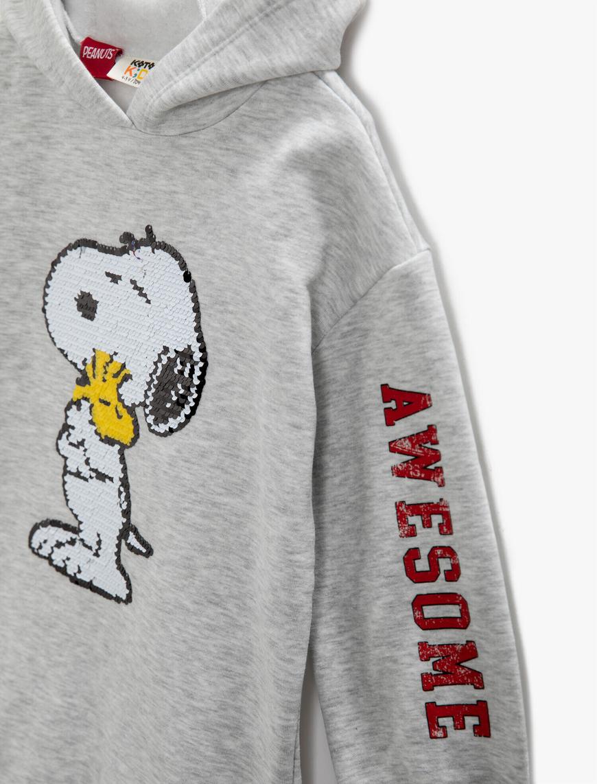  Kız Çocuk Snoopy Lisanslı Sweat Elbise Baskılı Kapüşonlu