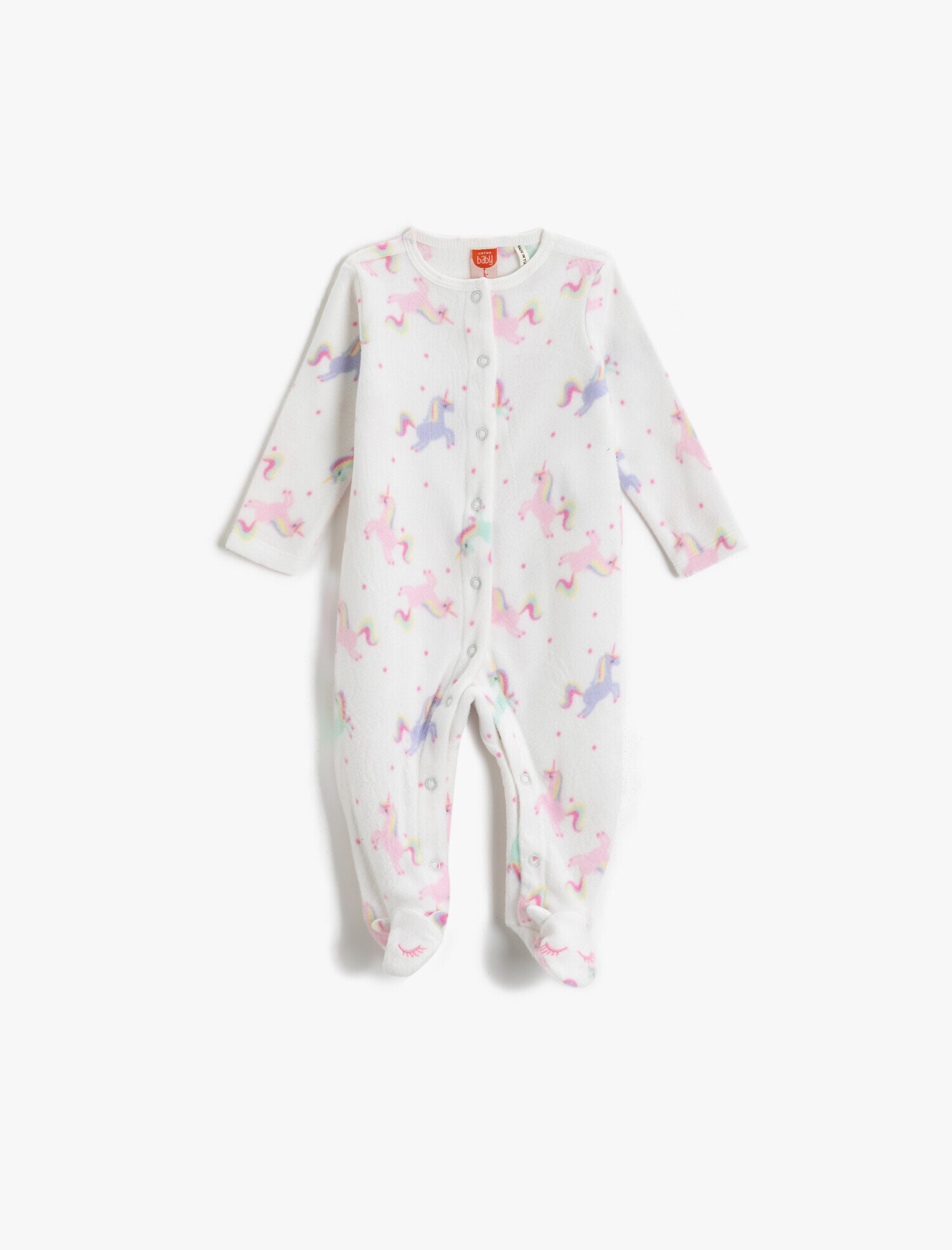  Kız Bebek Unicorn Baskılı Tulum Uzun Kollu Tam Ayak Çıtçıtlı