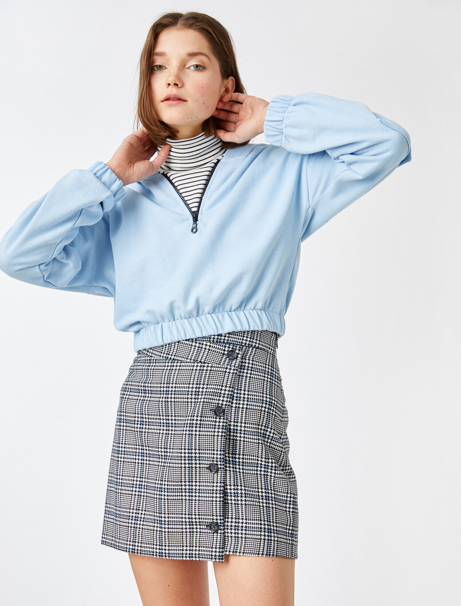 Beli Lastikli Kapüşonlu Crop Sweatshirt