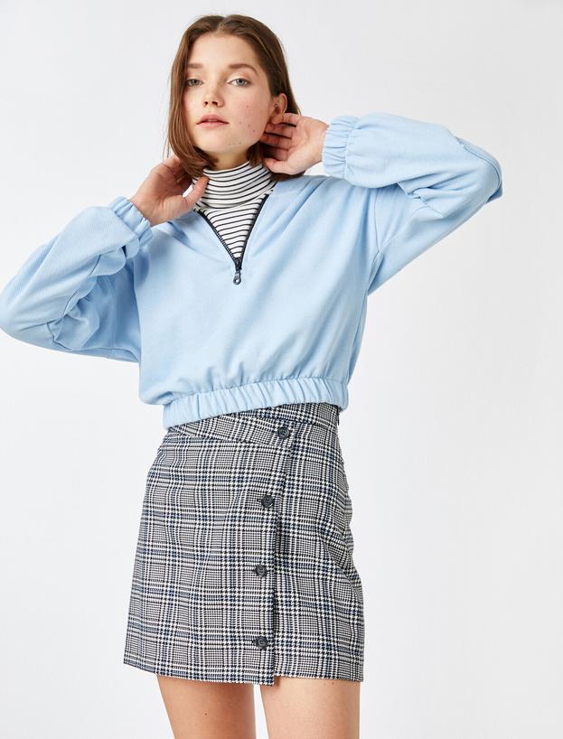   Beli Lastikli Kapüşonlu Crop Sweatshirt