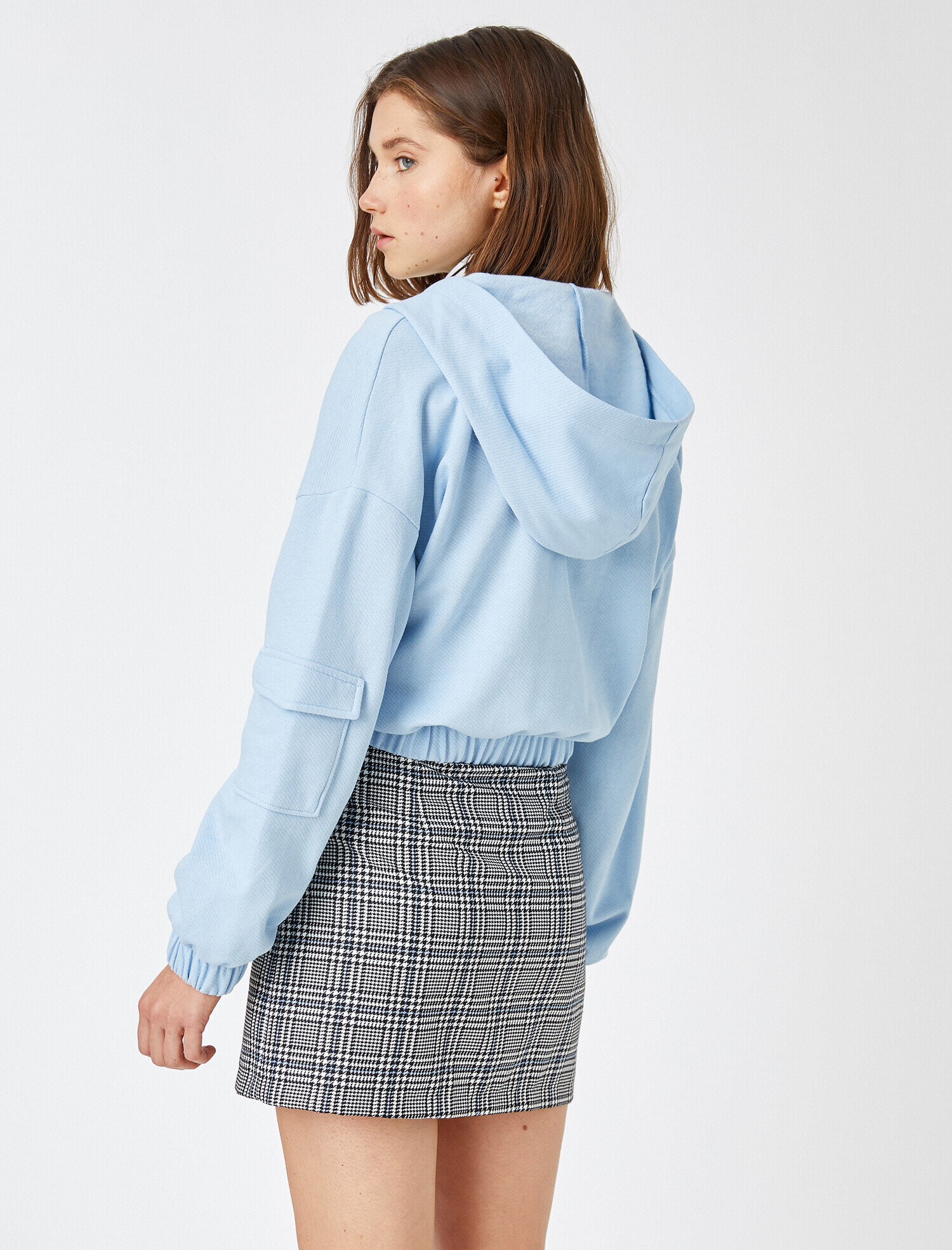 Beli Lastikli Kapüşonlu Crop Sweatshirt