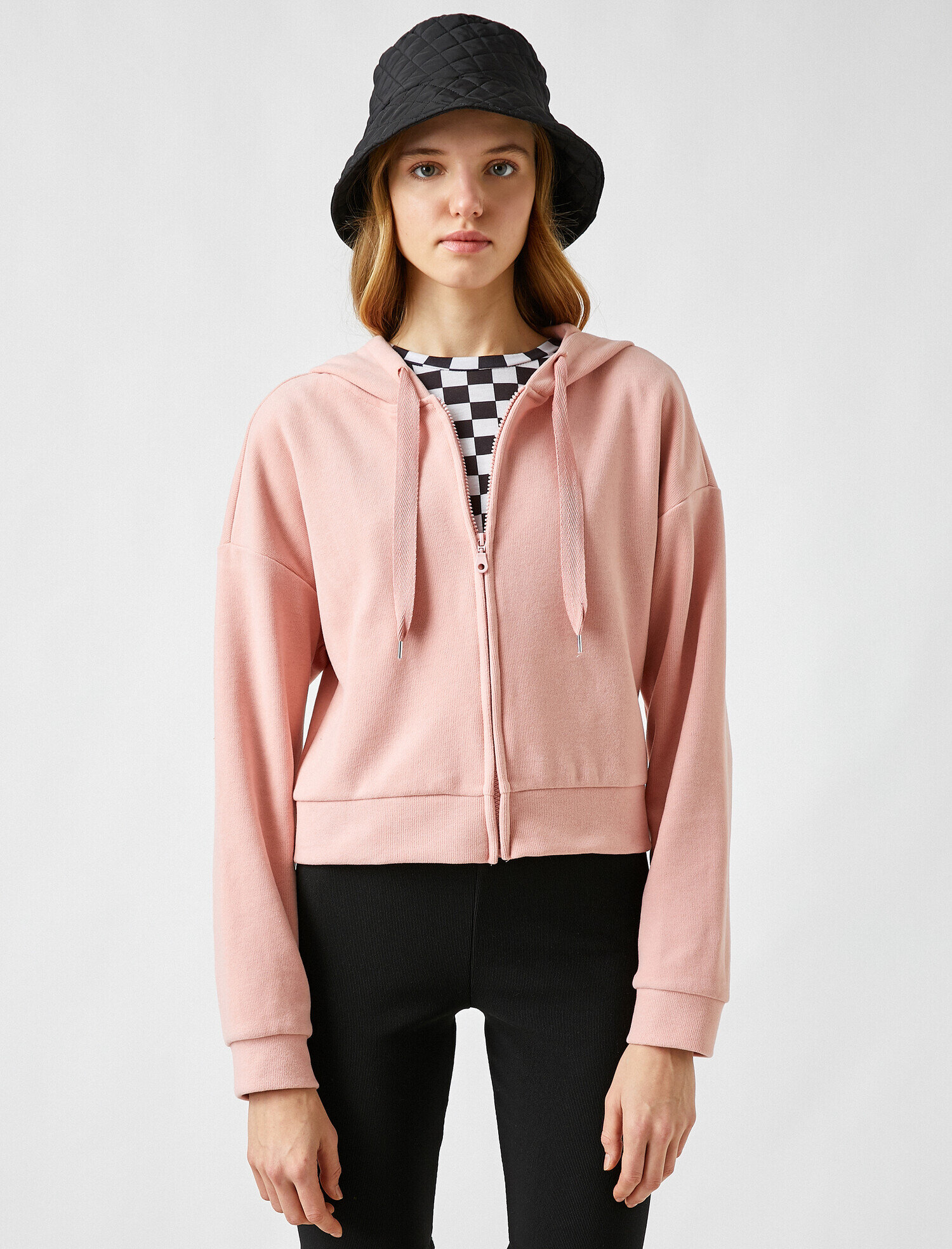   Fermuarlı Kapüşonlu Cepli Sweatshirt