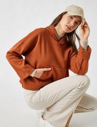 Kapüşonlu Kanguru Cepli Triko Kazak Kaşmir Dokulu