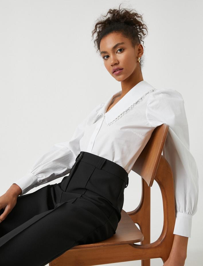  V Yaka Uzun Kollu Pamuklu Gömlek