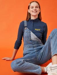 Uzun Kollu Tişört Dik Yaka Bakılı