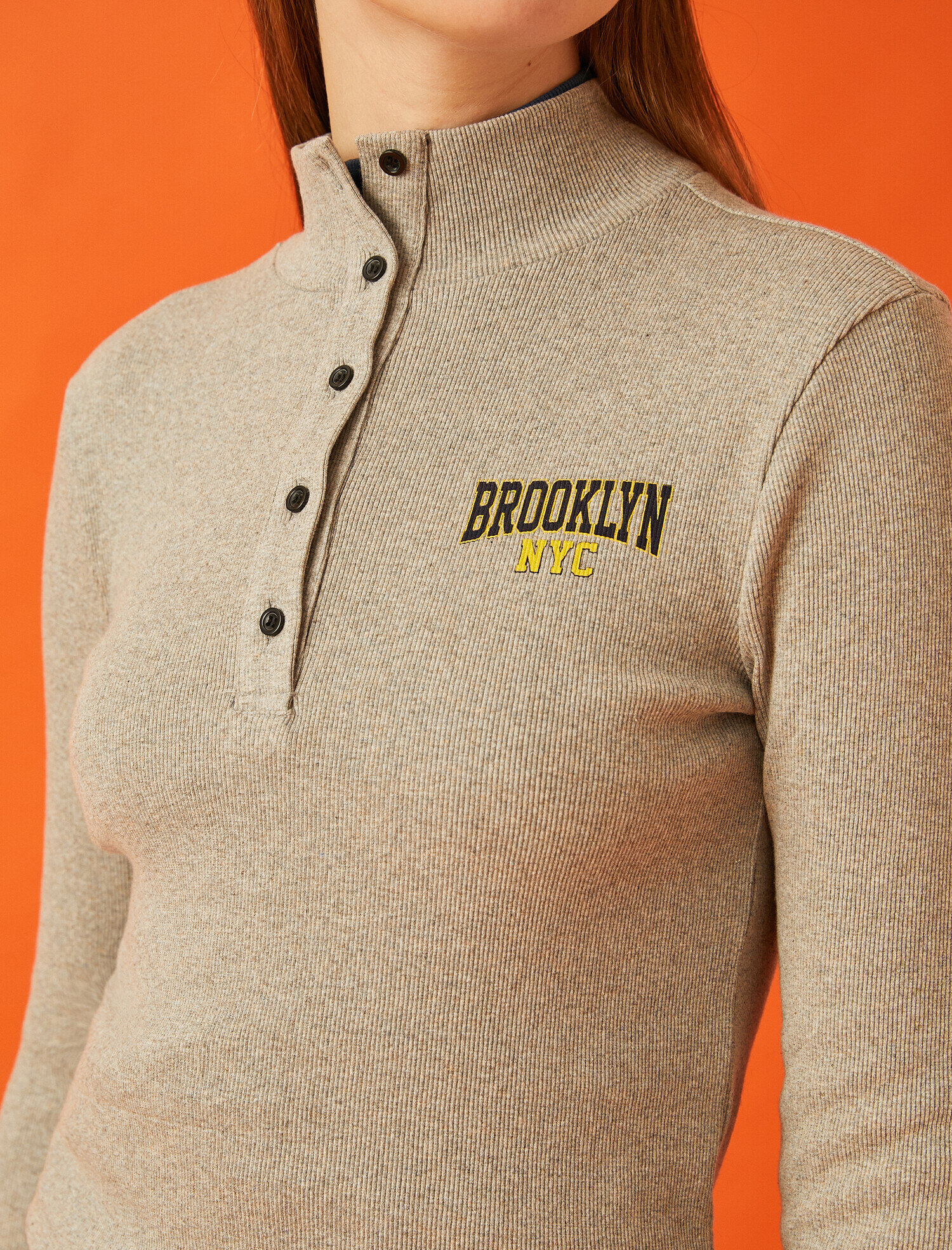   Polo Yaka Baskılı Uzun Kollu Tişört