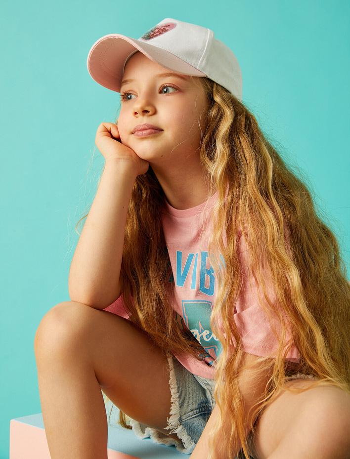 Kız Çocuk Şehir Baskılı Crop Tişört Pamuklu Kısa Kollu