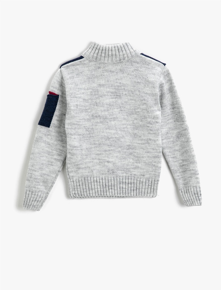 Erkek Çocuk Slogan Baskılı Triko Boğazlı Kazak Yakası Düğmeli