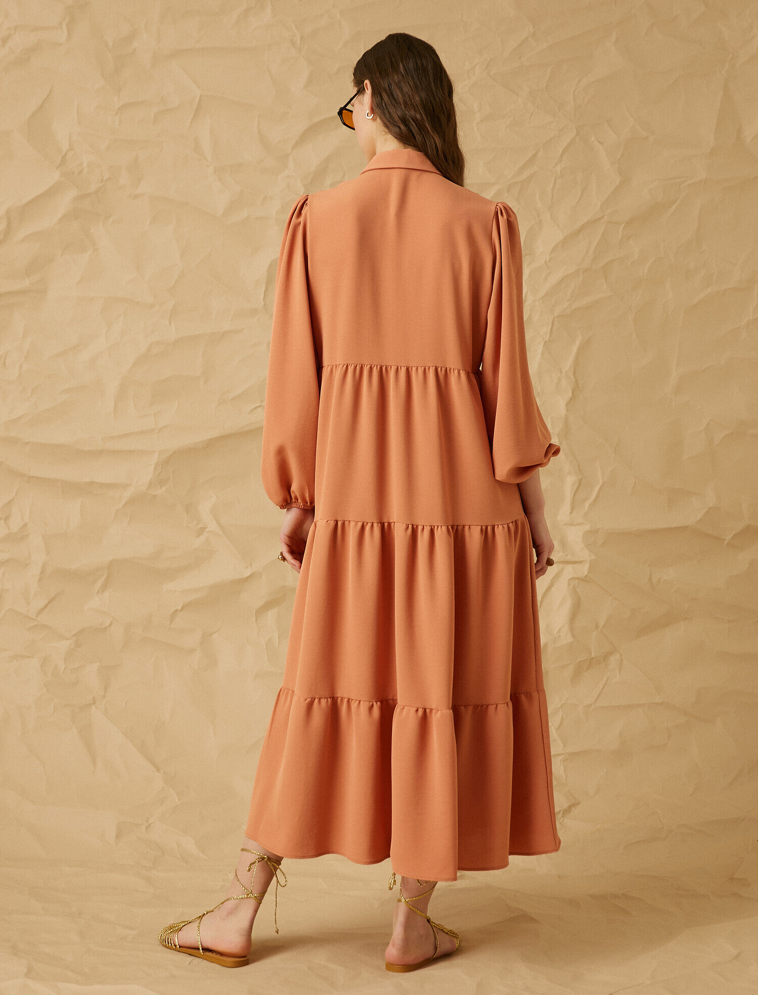   Fitil Detaylı Uzun Elbise