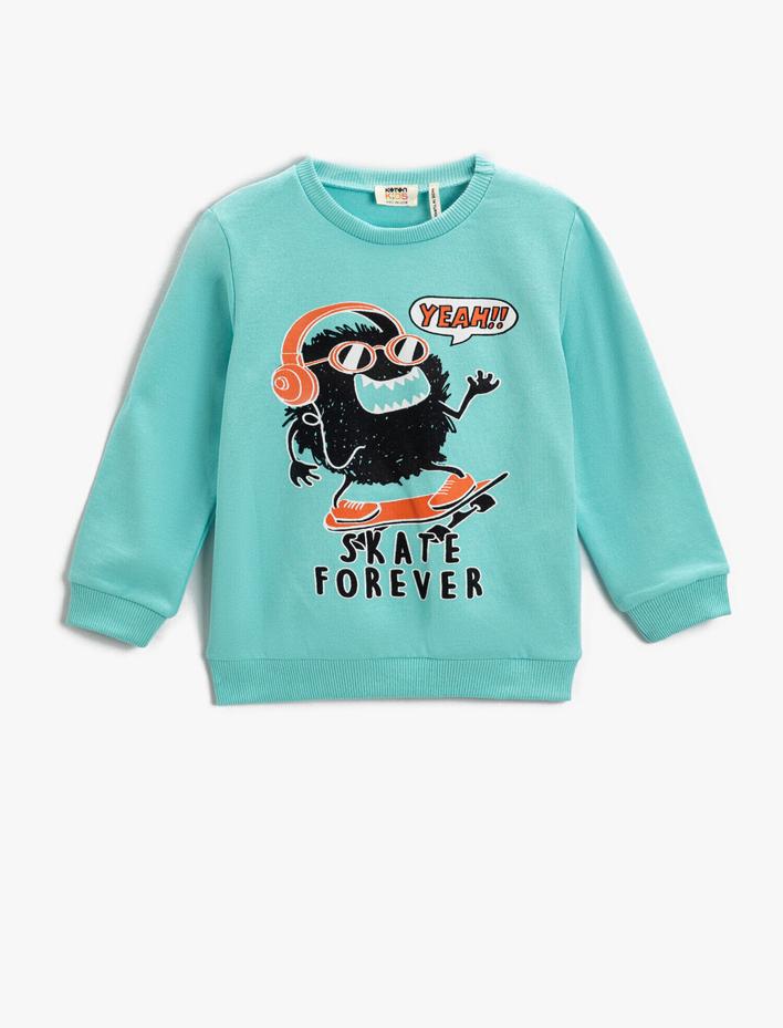 Erkek Çocuk Baskılı Uzun Kollu Sweatshirt Bisiklet Yaka