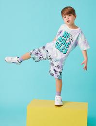 Grafiti Baskılı Şort Pamuklu Beli Bağcıklı