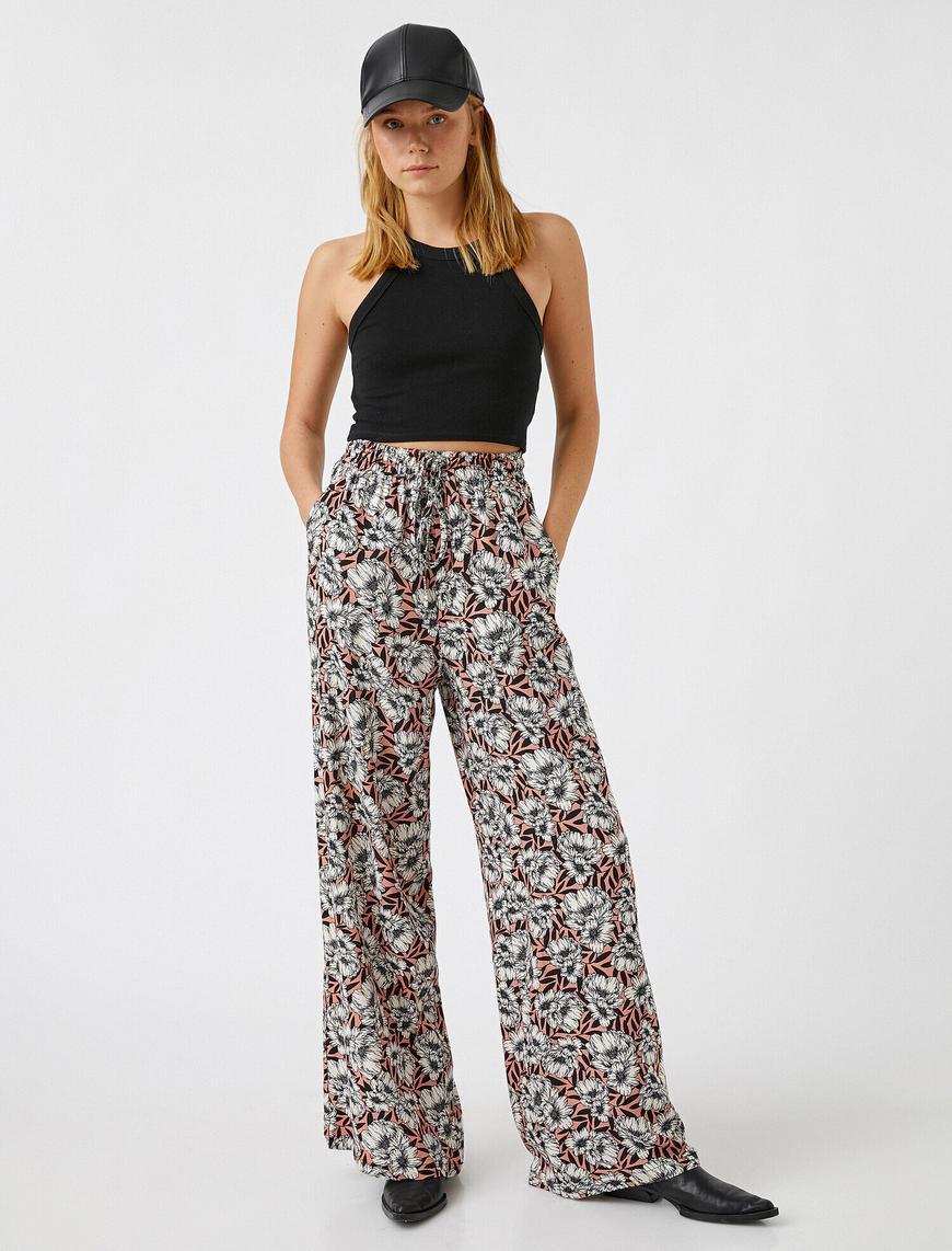   Geniş Paça Beli Bağcıklı Pantolon