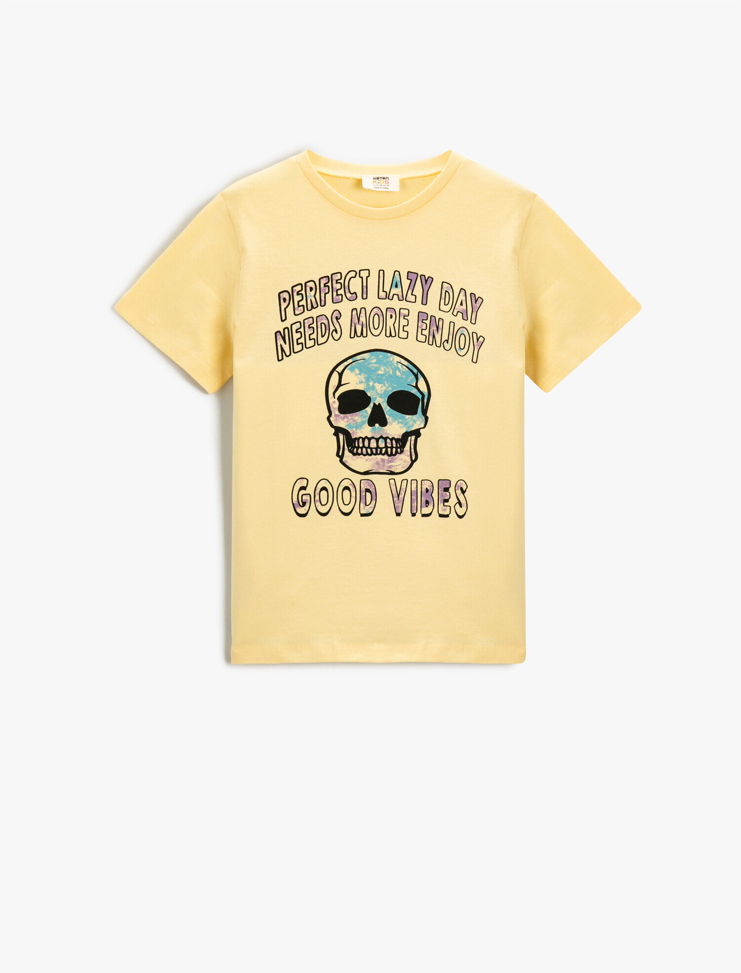  Erkek Çocuk Sloganlı Kuru Kafa Baskılı Kısa Kollu Tişört Pamuklu Bisiklet Yaka