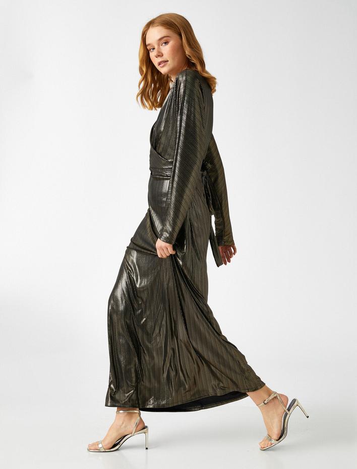  Pırıltılı Uzun Abiye Elbise Uzun Kollu