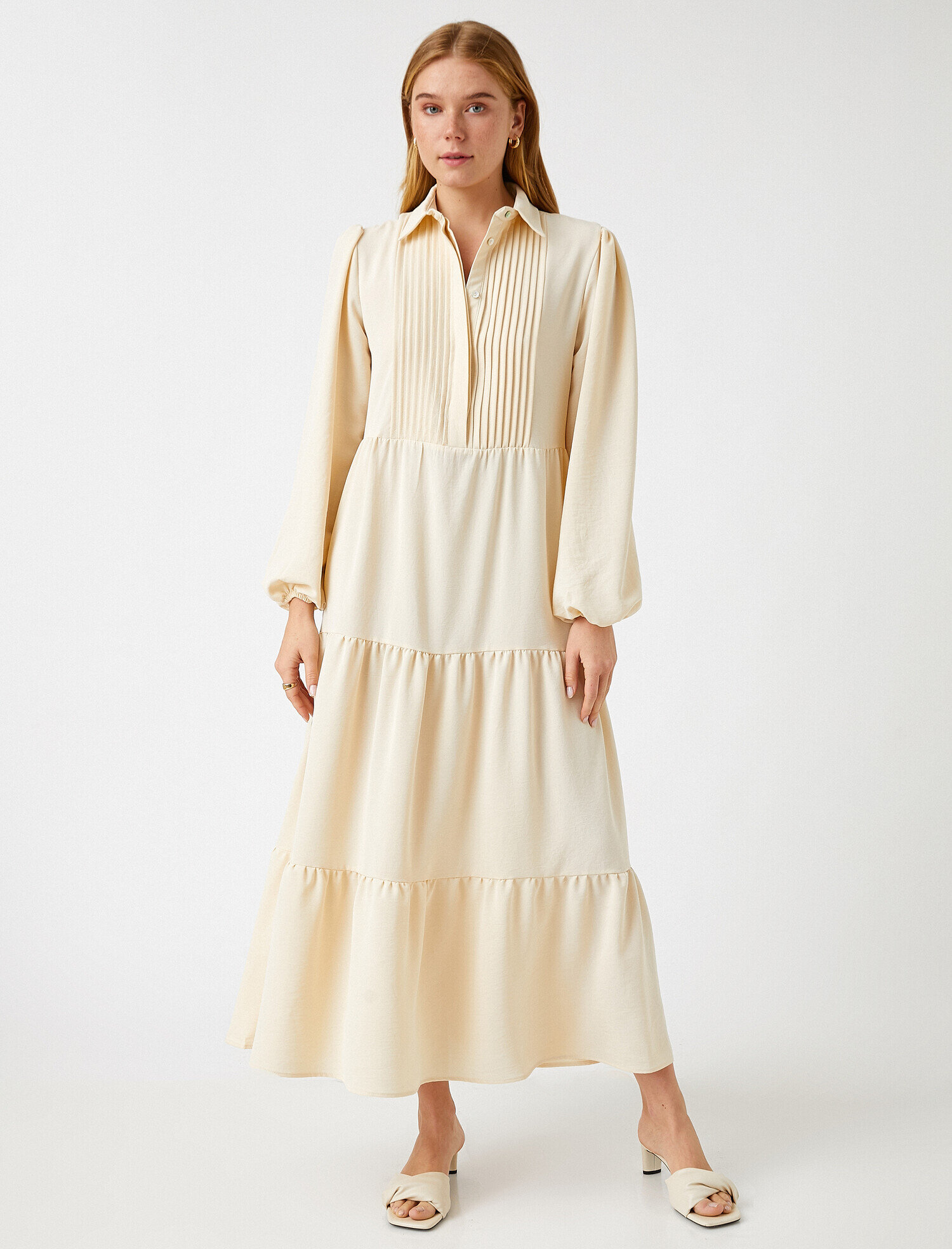   Fitil Detaylı Uzun Elbise