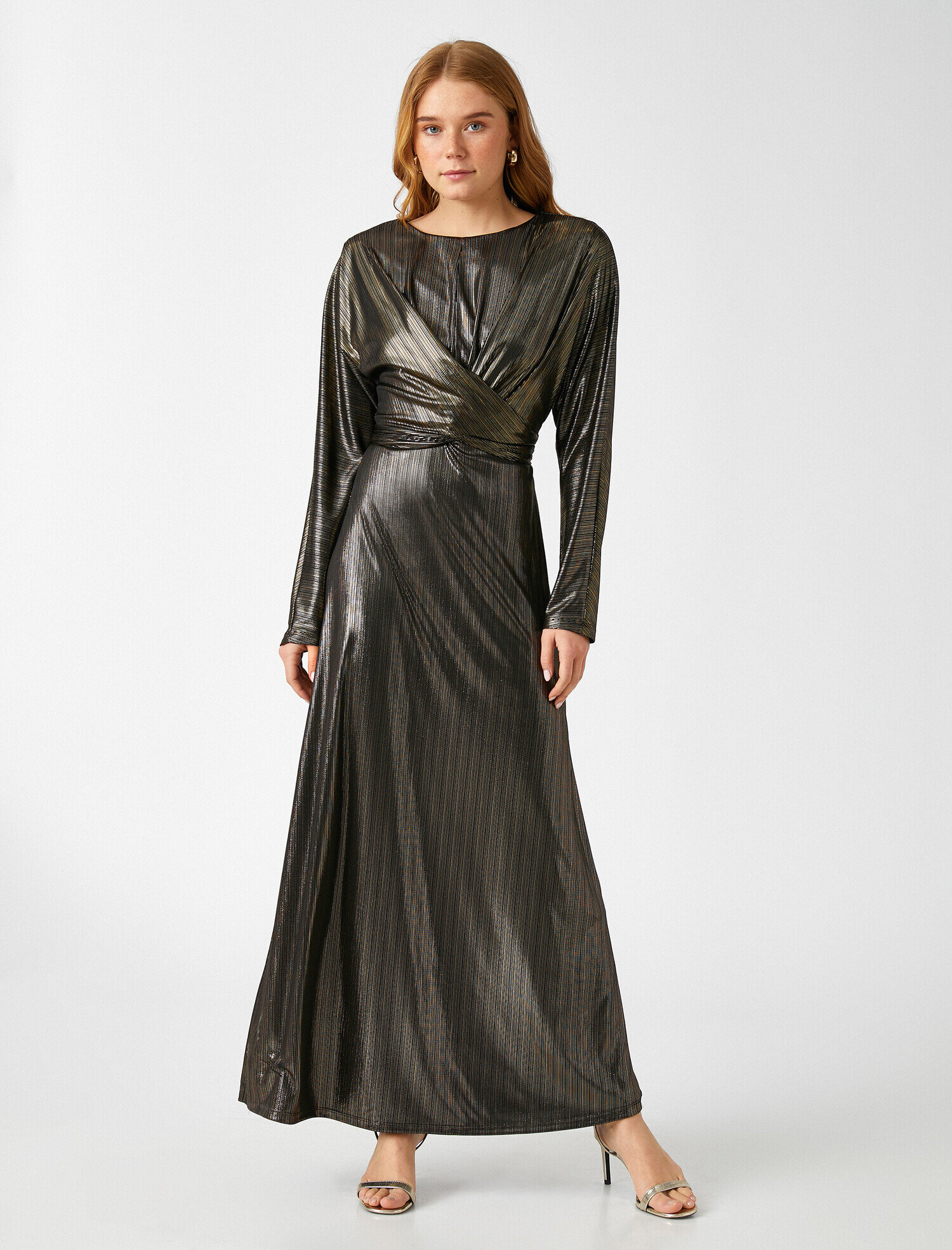   Pırıltılı Uzun Abiye Elbise Uzun Kollu